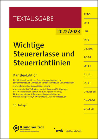 Wichtige Steuererlasse und Steuerrichtlinien 2022/2023 | NWB Textausgabe