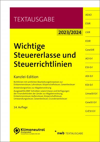 Wichtige Steuererlasse und Steuerrichtlinien 2023/2024 | NWB Textausgabe