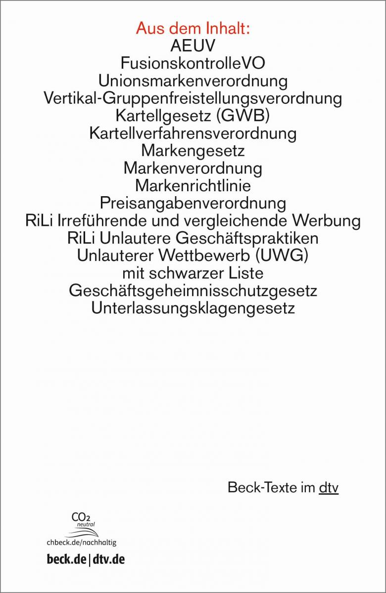 Wettbewerbsrecht, Markenrecht und Kartellrecht: WettbR | dtv Textausgabe